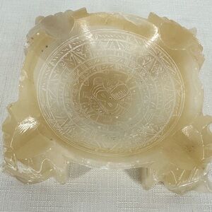 Vintage Hand Carved Alabaster Stone Mexican - Mayan Ashtray